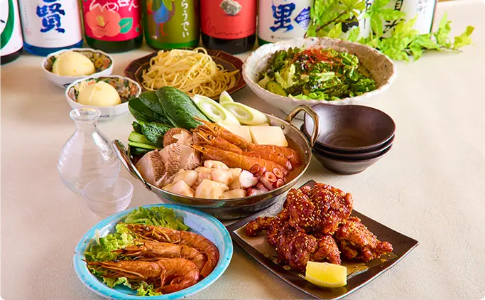 【韓国満喫コース】カンジャンセウ・ヤンニョムチキン・麻辣湯鍋