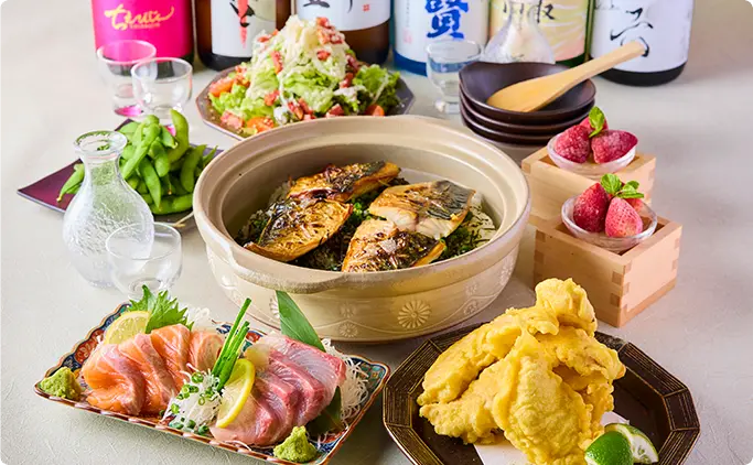 【博多名物】直送刺し盛りと鯖まぶし土鍋の博多満喫コース